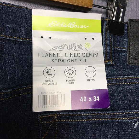 Eddie Bauer Men Flannel Lined Blue Jeans size 40x34 Straight Fit - Lot of 2 Pair - Picture 6 of 16
